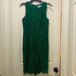 green lace wedding attendee dress
